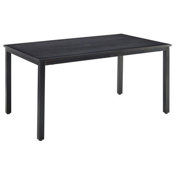 Outdoor Dining Table, Metal Construction With Slatted Top, Oil Rubbed Bronze