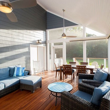 Design Builders Zuri screened porch with stainless cable handrails in Potomac, M