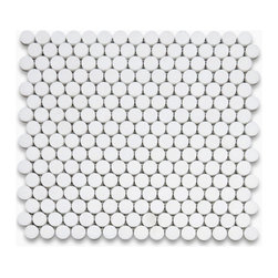 Stone Center Online - Thassos White Marble 3/4 inch Penny Round Mosaic Tile Honed, 1 sheet - Wall And Floor Tile