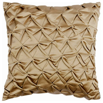 Decorative 20"x20" Textured Pintucks Beige Satin Pillows For Couch-Toffee Crunch