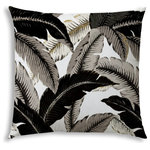 Joita - PALMORINA Indoor/Outdoor Pillow - Do you LOVE hanging out outside? Making your outdoor space comfortable AND beautiful? Well, so do we! There's not a more budget friendly way to make your outdoor area look fresh and inviting then adding an outdoor pillow, placemat, or even 2 or 3! PALMORINA (black) modern/contemporary look for the West Indies decor in shades of gray and black with khaki accents on a white background. Choose from lumbar (14" x 20"), chair size (18" x 18"), sofa size (20" x 20") or back cushion size (23.5" x 26") - perfect when you want an inexpensive way to replace your back cushions with a little pop! Whichever you choose, it will be resistant to mildew, water, stains, and fading. And don't worry about cleaning - just brush off the loose dirt or gently hose them down.