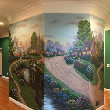 English Cottages Mural, hand painted in a foyer by Tom Taylor of Mural Art LLC