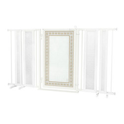Fusion Gates - Fusion Gate with Greek Key Design, White Pearl, 65"-71.4" - Dog Gates