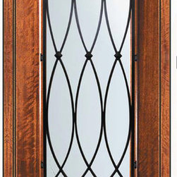 Pre-hung Single Door 96 Wood Mahogany La Salle 3/4 Lite Wrought Iron - Front Doors