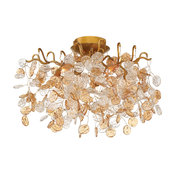 Flush Mount 5-Light Bulb Fixture With Gold Tone Finish, G9 Type, 12", 200W
