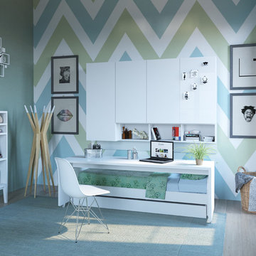 Compact Twin XL Sofa bed and Cabinets Wall System