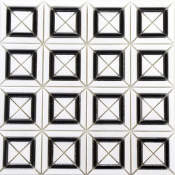 Bright White and Black Matte X Styles Stone Square Marble Mosaic Tiles - Home Accessories & Decor