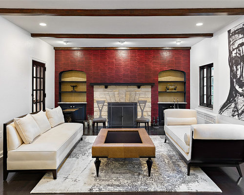 Living Room Design Ideas, Remodels & Photos with Dark Hardwood Floors