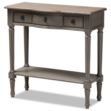 Traditional Console Table, Carved Legs With Storage Drawer & Lower Shelf, Gray
