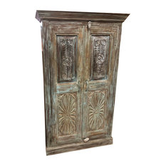 Consigned, Antique Armoire, Rustic Blue Door Cabinet