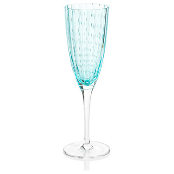 Pescara White Dot Champagne Flutes, Aqua Blue, Set of 4