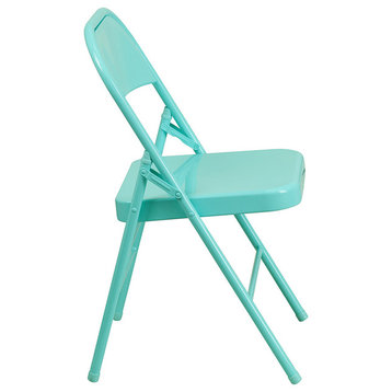 Tantalizing Teal Triple Braced and Double Hinged Metal Folding Chair, Set of 2