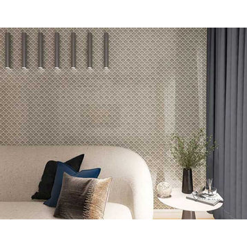 Crackle Glass Porcelain and Glass Arabesque Mosaic Tile for Floors Walls, Gray