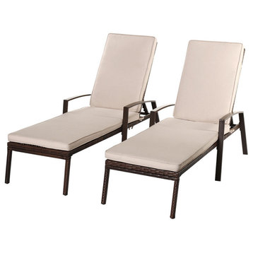 Costway 2PCS Patio Rattan Lounge Chair Garden Furni Adjustable Back W/ Cushion