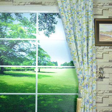 Daisy Chain Versatile Pleat Printed Cotton Curtain Carolina Blue Color