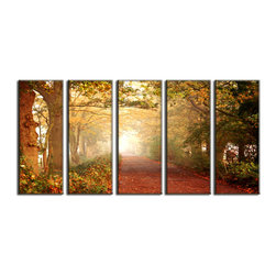 Vibrant Canvas Prints - Path in Forest Autumn Canvas Print Wall Art Framed and Ready to Hang Pictures - Prints And Posters