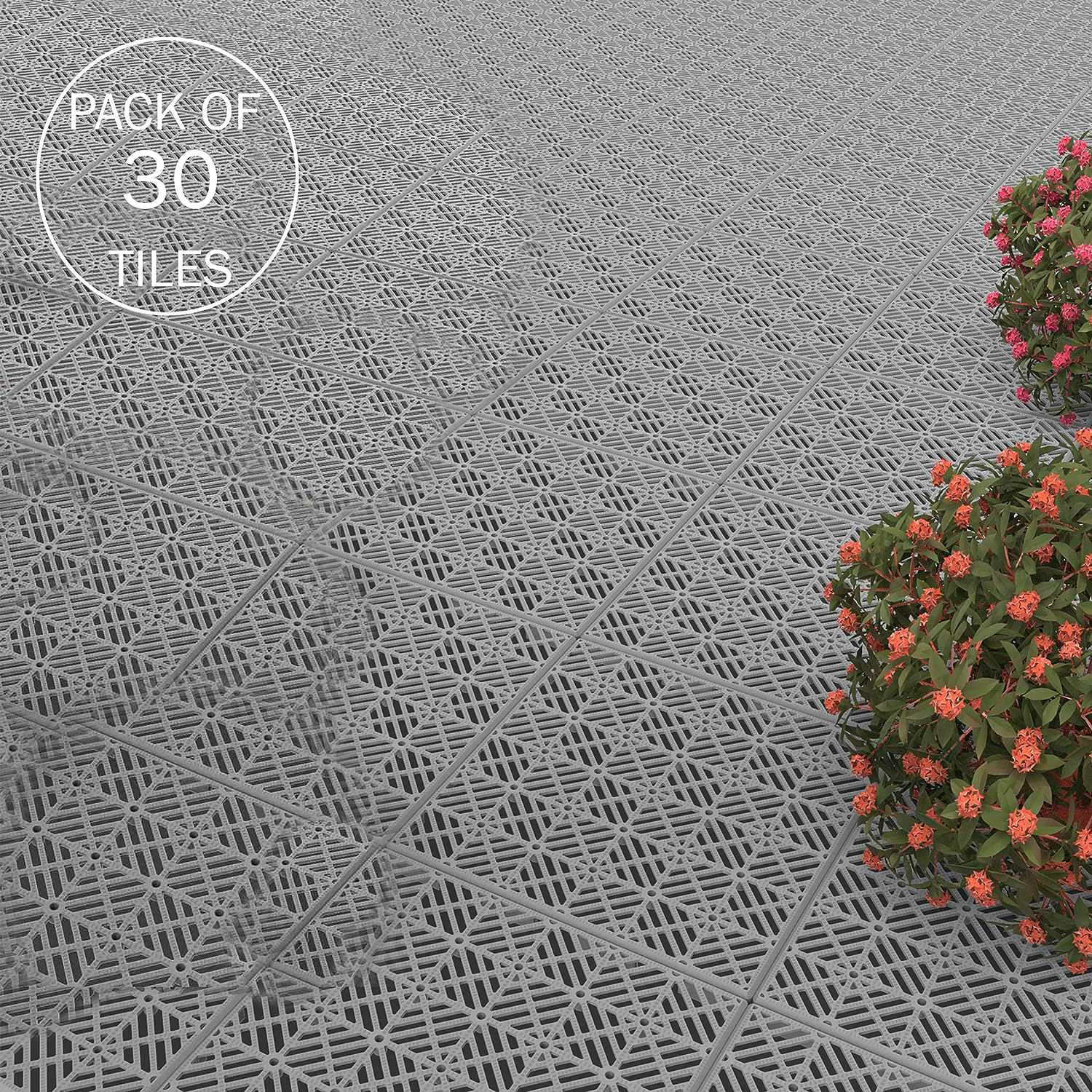 Multipurpose Indoor/Outdoor Flooring Interlocking Tiles, Gray, 30-Pack ...