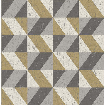 2896-25311 Cerium Moss Concrete Geometric Wallpaper in Taupe Grey Gold Colors