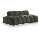 Meridian Furniture - Jace Upholstered Loveseat, Green, Velvet, Loveseat - Innovative design meets soft velvet upholstery in the Jace green velvet loveseat, creating a modern marvel that redefines comfort and style. Its sinuous curves form a sculptural masterpiece that defies convention. A dramatic design and rich velvet upholstery make this piece truly unforgettable.