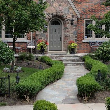 Traditional Flagstone Entry with Boxwoods
