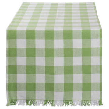 Green Heavyweight Check Fringed Table Runner 14x72