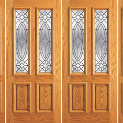 Prehung Mahogany Twin Lite Entry Double Glass Door, Two Sidelights - Front Doors