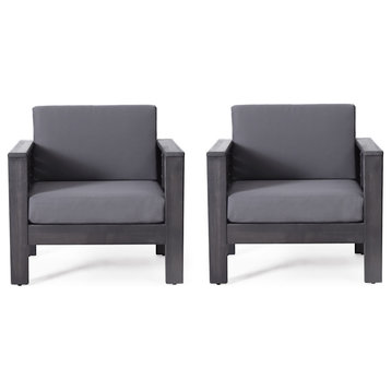 Rabun Outdoor Acacia Wood Club Chairs with Cushions, Dark Gray, Set of 2