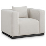 Meridian Furniture - Alfie Linen Textured Fabric Upholstered Chair, Beige - Make this Alfie linen textured fabric living room chair the center a cozy reading nook. This overstuffed chair is stunning from angles, with its contemporary design elements and chic rich beige color. Plumply stuffed with fluffy fill to create the ultimate space for snuggling up with your favorite reading material or while binging on the latest TV program. The chair rests on a black finish solid wood base for stability and added contrast with its beige upholstery.
