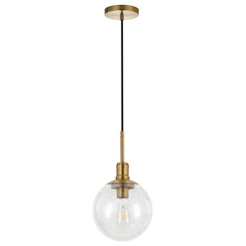 Walker 9 Wide Pendant with Glass Shade in Brass/Seeded