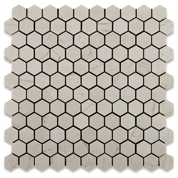 Crema Marfil Marble Polished 1" Mini Hexagon Mosaic Tile