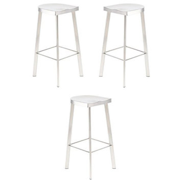 Home Square Icon 31" Stainless Steel Backless Bar Stool in Silver - Set of 3