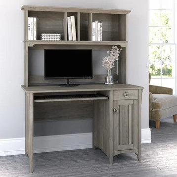 Traditional Desk With Hutch, Keyboard Tray & Ample Storage Space, Driftwood Gray