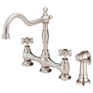 Opulence Two Handle Bridge Kitchen Faucet w/ Sidespray Stainless Steel