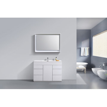 Milano 48" Single Sink Modern Bathroom Vanity, Gloss White