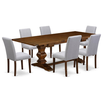 East West Furniture Lassale 7-piece Wood Dining Set in Walnut/Gray