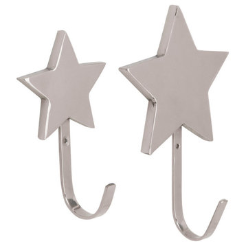 Set of 2 Glam 6 and 9" Stainless Steel Star Wall Hooks