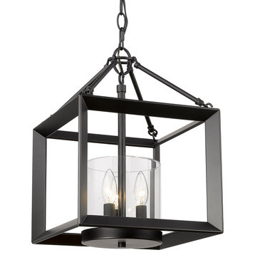 Smyth Mini Chandelier, Gunmetal Bronze and Clear Glass With Clear Glass Shade