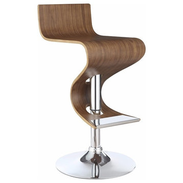 Modern Adjustable Bar Stool With Chrome Base, Brown And Silver