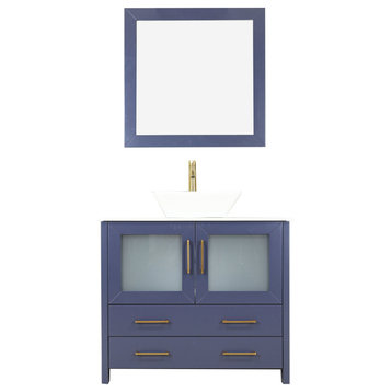Vanity Art Vanity Set With Vessel Sink, Blue, 36", Standard Mirror