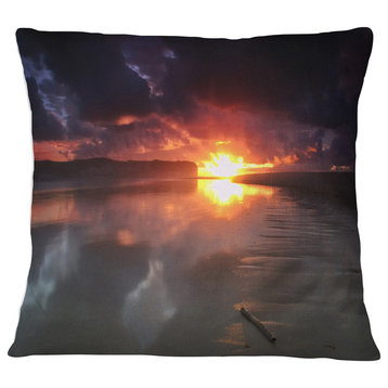 Mirrored Sun in Cloudy Dark Seashore Seashore Throw Pillow, 16"x16"