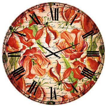 Seamless Red Flower Pattern Floral Large Metal Wall Clock, 36"x36"