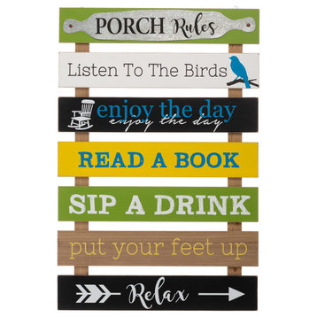 36.25"H Oversized Rustic Wooden Slats Porch Rules Sign Wall Sign