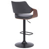 Aspen Adjustable Swivel Faux Leather and Wood Bar Stool With Metal Base, Gray, Walnut and Black