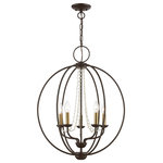 Livex Lighting - Arabella 5 Light Bronze With Antique Brass Finish Candles Globe Chandelier - Our Arabella collection five light transitional orb features a bronze sphere with delicate draping crystals. Together, the metal and crystal create a balance between modern and classical. This clever design combination is the model of versatility and perfect for an elegant dining room or use in a casual kitchen setting.