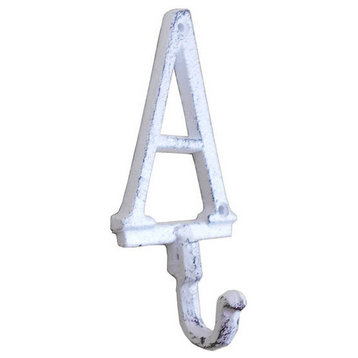 Whitewashed Cast Iron Letter A Alphabet Wall Hook 6''