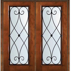 Pre-hung House Double Door 80 Alder Charleston Full Lite Wrought Iron - Front Doors