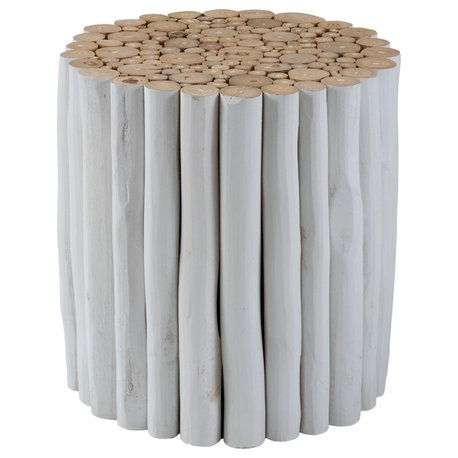 East at Main Stanley White Round Teakwood Stool