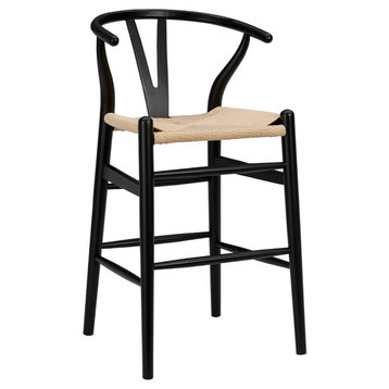 Evelina-C Counter Stool With Natural Seat, Black