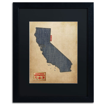 'California Map Denim Jeans Style' Matted Framed Canvas Art by Michael Tompsett