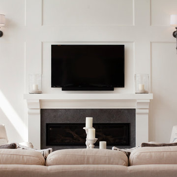 Floor-to-Ceiling Custom Wall Paneling & Fireplace